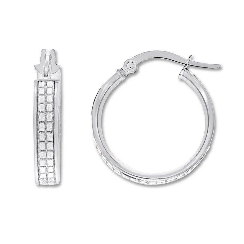 Glitter Hoop Earrings 10k White Gold Kay Glitter Hoop Earrings 10k White Gold Kay