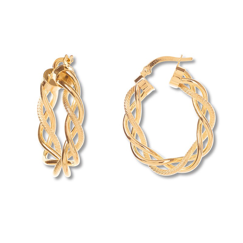 14k Gold Braided Huggie Earrings