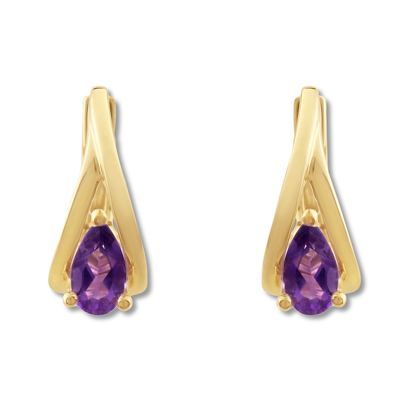 Main Image 1 of Amethyst Huggie Hoop Earrings 10K Yellow Gold