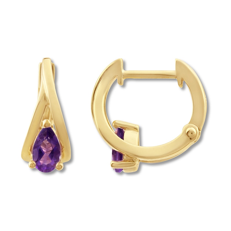 Main Image 2 of Amethyst Huggie Hoop Earrings 10K Yellow Gold