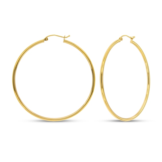 50mm Tube Hoop Earrings 14K Yellow Gold