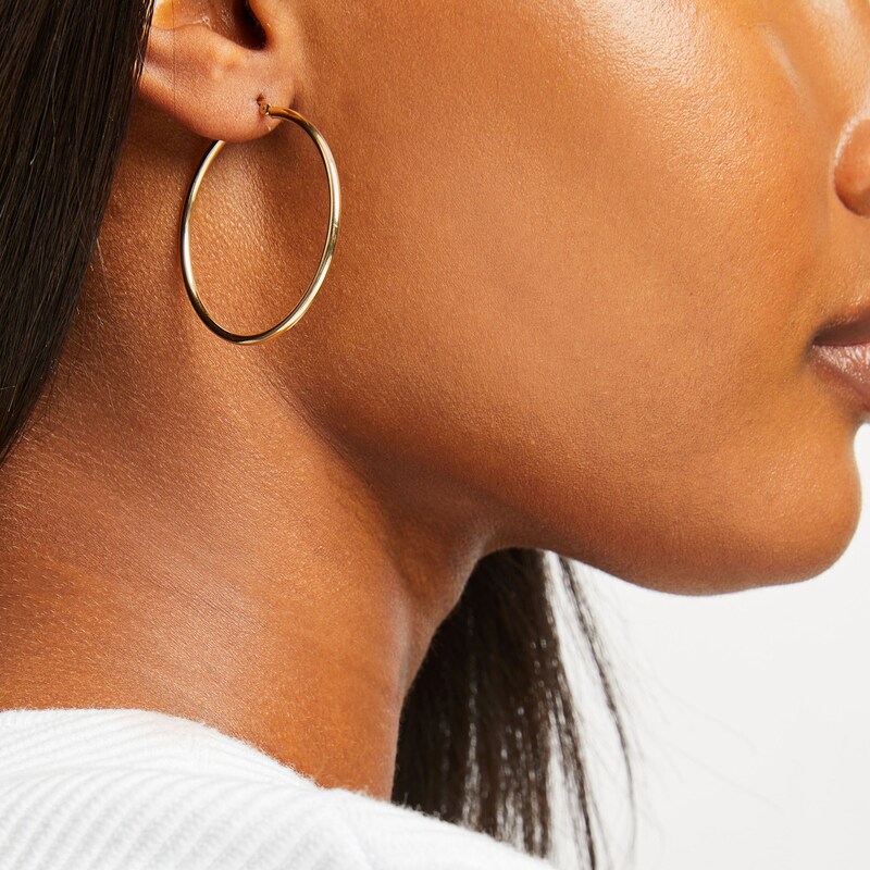 Gold Contiual Heart Hoop Earrings