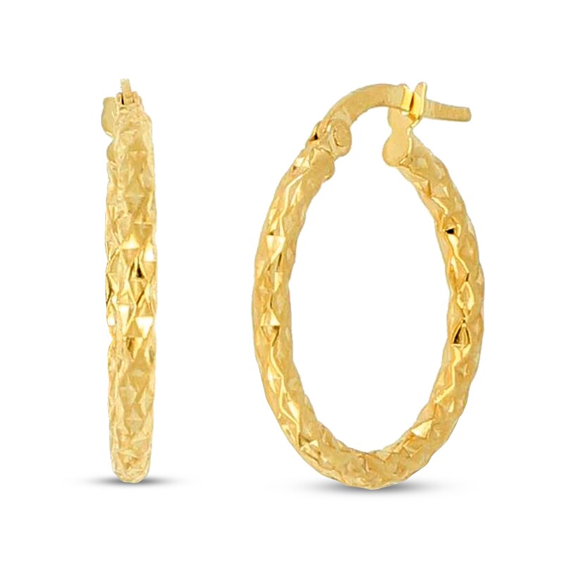 Details about   14k Yellow Gold Diamond-Cut Hoop Earrings Hand Engraved Hoop Earrings 