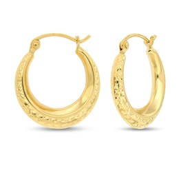 Stamped Textured Fashion Hoop Earrings 14K Yellow Gold