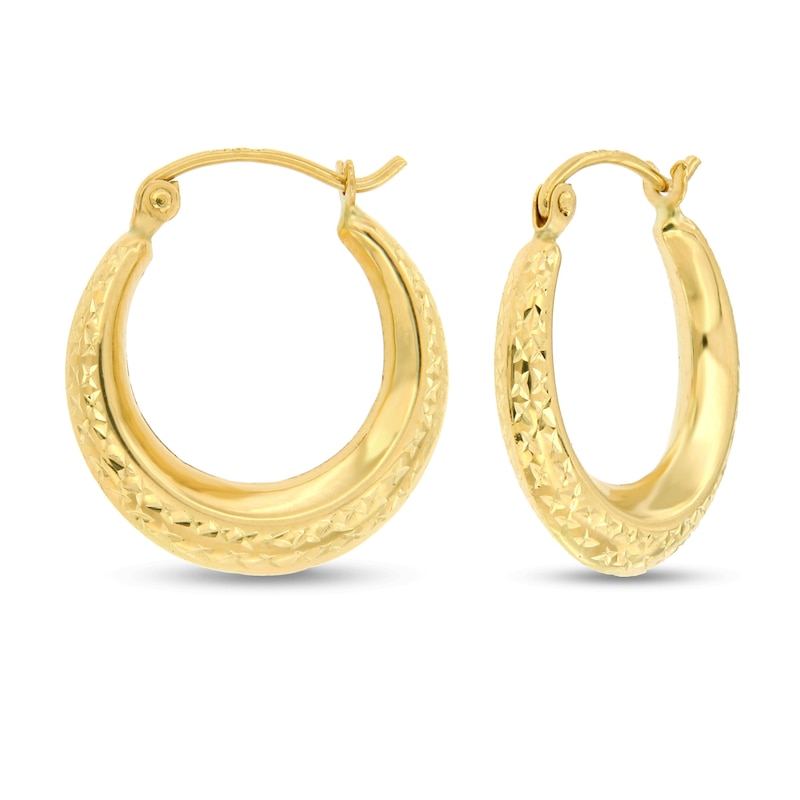 Main Image 1 of Stamped Textured Fashion Hoop Earrings 14K Yellow Gold