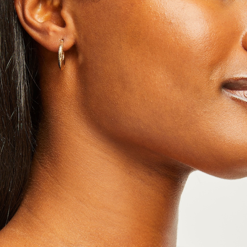Main Image 2 of Stamped Textured Fashion Hoop Earrings 14K Yellow Gold