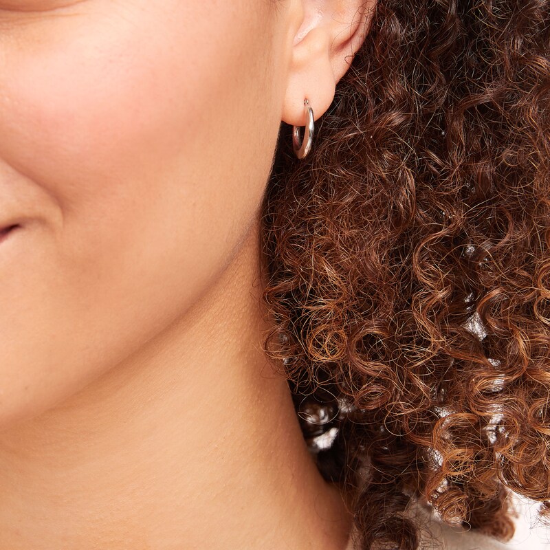 Main Image 2 of Stamped Fashion Hoop Earrings 14K White Gold
