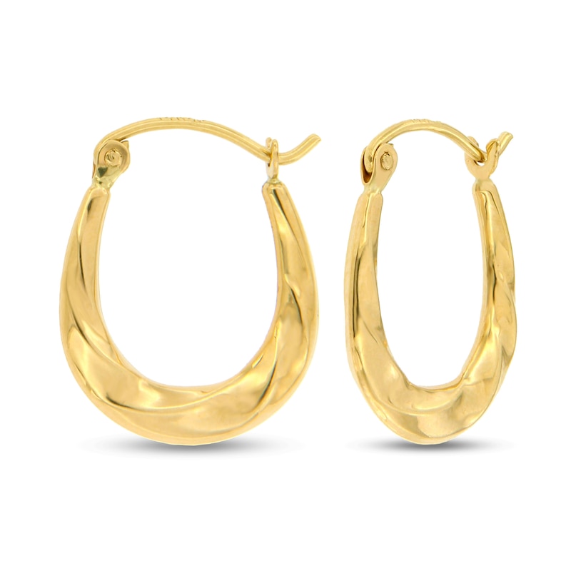 Stamped Textured Fashion Hoop Earrings 14K Yellow Gold