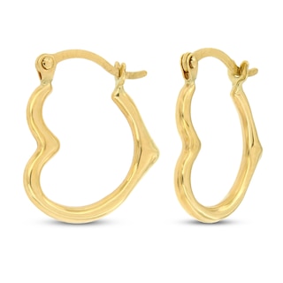 Stamped Heart Hoop Earrings Hollow 14K Yellow Gold