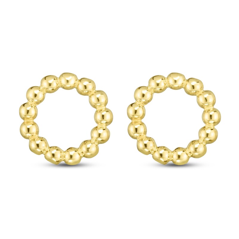 Beaded Circle Stud Earrings 14K Yellow Gold