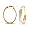 Thumbnail Image 1 of Italian Oval Glitter Hoop Earrings 14K Yellow Gold