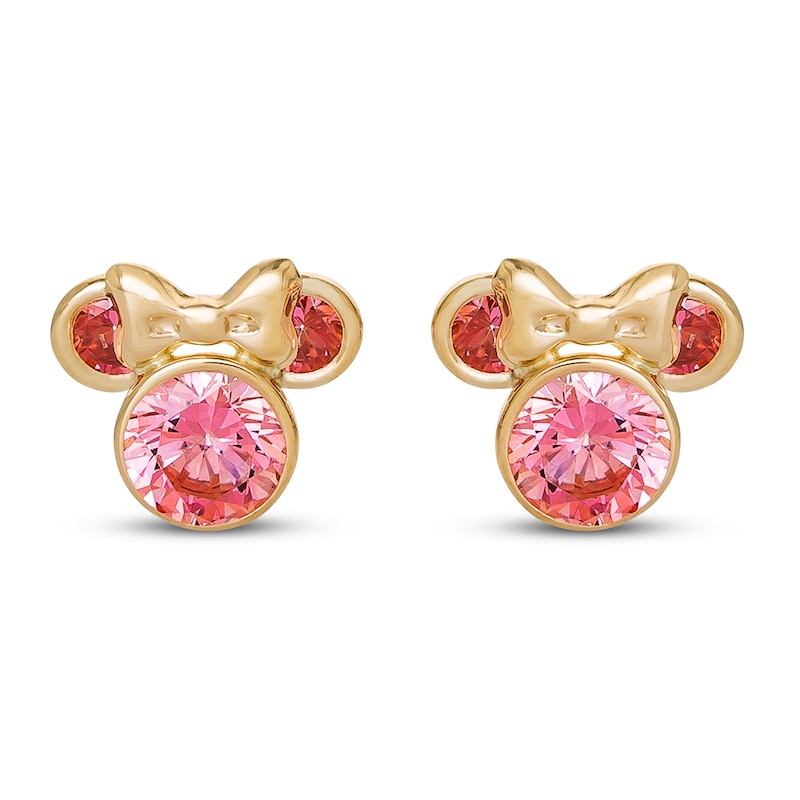 Main Image 1 of Children's Minnie Mouse Pink Cubic Zirconia Stud Earrings 14K Yellow Gold