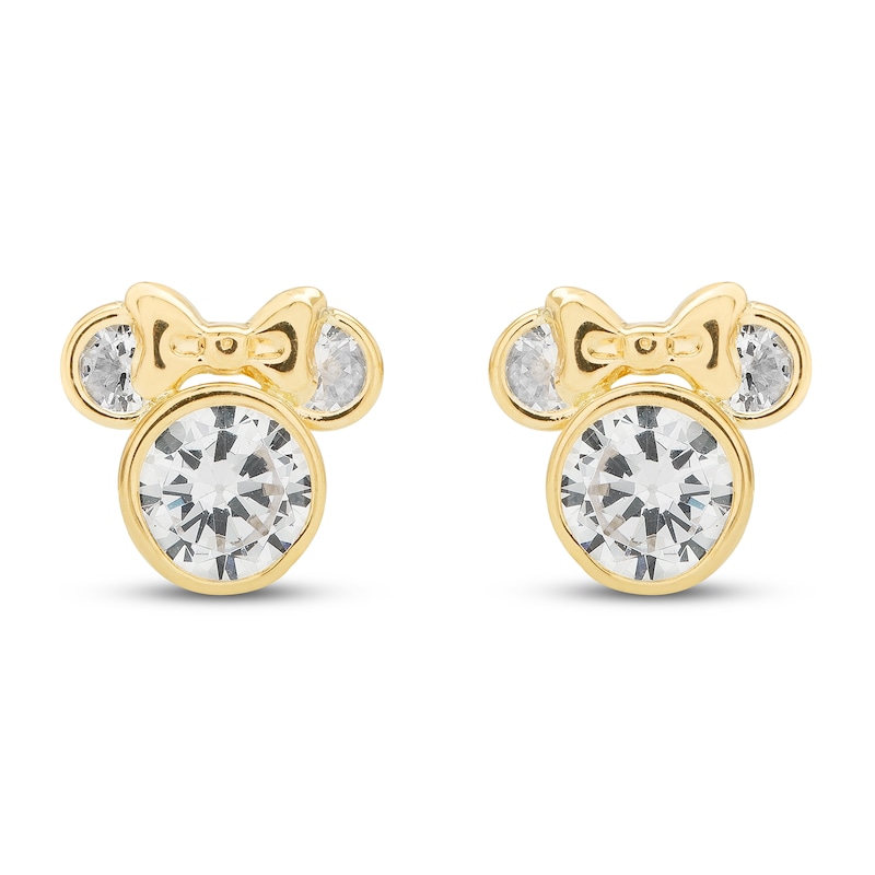 Children's Minnie Mouse Cubic Zirconia Stud Earrings 14K Yellow Gold