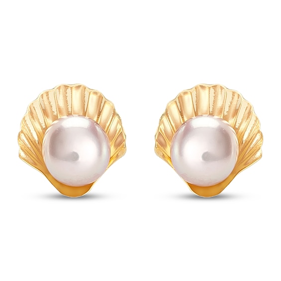 Children's Pink Pearl Shell Earrings 14K Yellow Gold