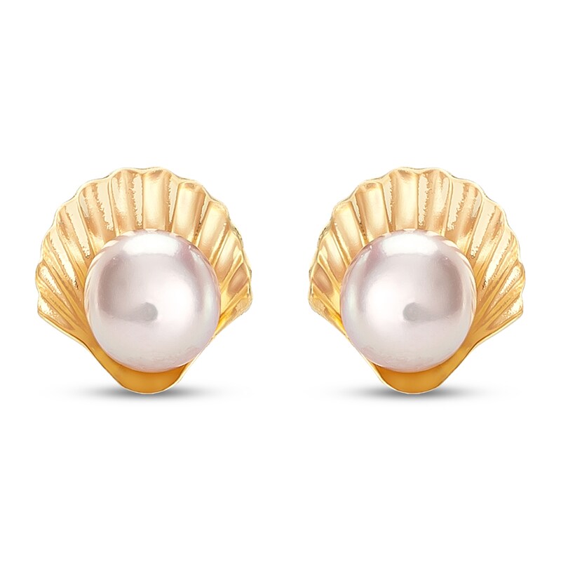 Main Image 1 of Children's Pink Cultured Pearl Shell Earrings 14K Yellow Gold