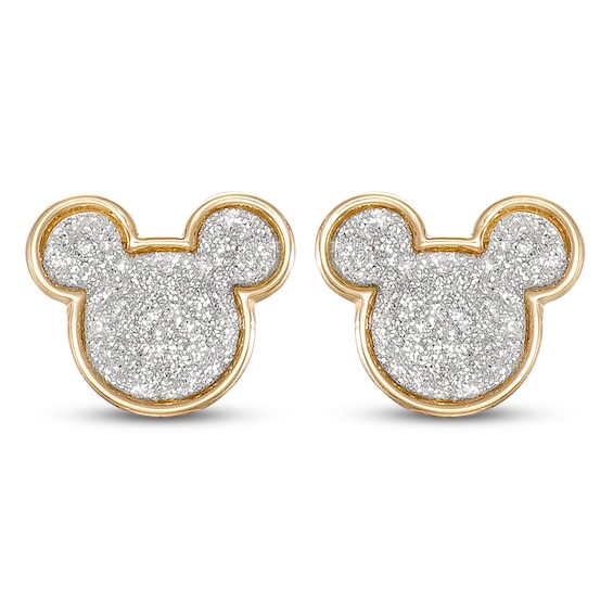 Children's Mickey Mouse Glitter Stud Earrings 14K Yellow Gold