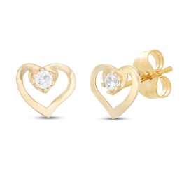 Children's Cubic Zirconia Heart Stud Earrings 14K Yellow Gold