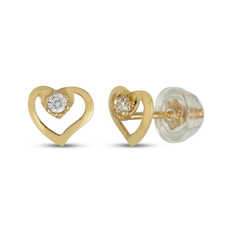 Main Image 1 of Children's Cubic Zirconia Heart Stud Earrings 14K Yellow Gold