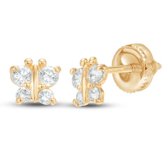 Paradise Jewelers 14K Yellow Gold Cubic Zirconia Butterfly Stud Earrings Screw-Back 