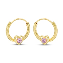 Children's Pink Cubic Zirconia Hoop Earrings 14K Yellow Gold