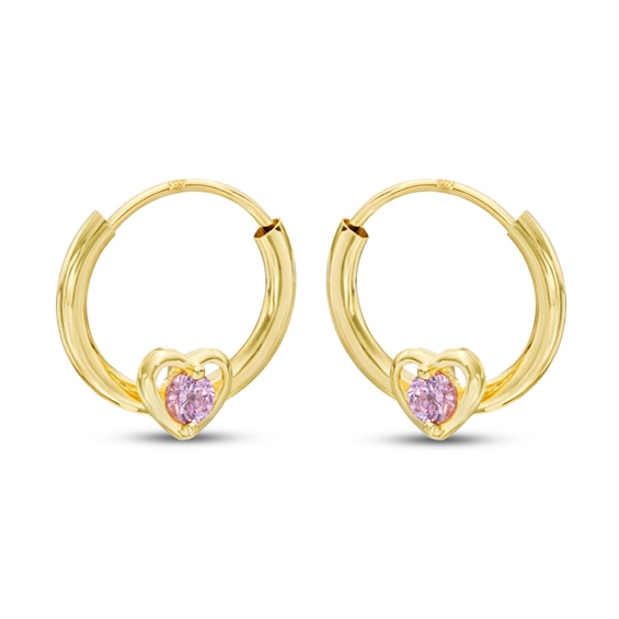 Children's Pink Cubic Zirconia Hoop Earrings 14K Yellow Gold