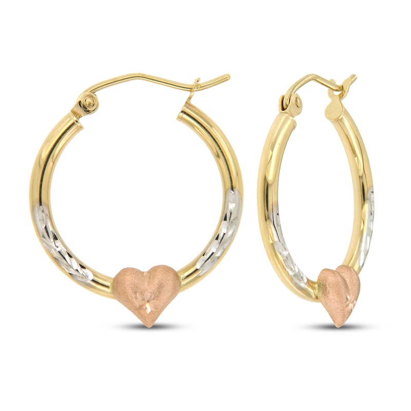 Main Image 1 of Hoop Heart Earrings 14K Tri-Tone Gold 20mm
