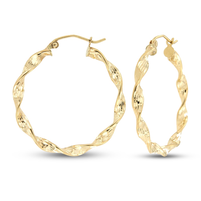 Pre-Owned 14K Tri-Colored Twisted Hoop Earrings