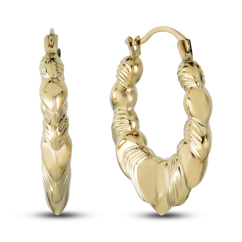 Heart-Shaped Name Hoop Earrings in 10K Gold (10 Characters)
