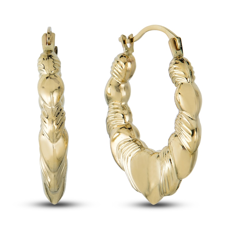 Main Image 1 of Woven Heart Hoop Earrings 14K Yellow Gold