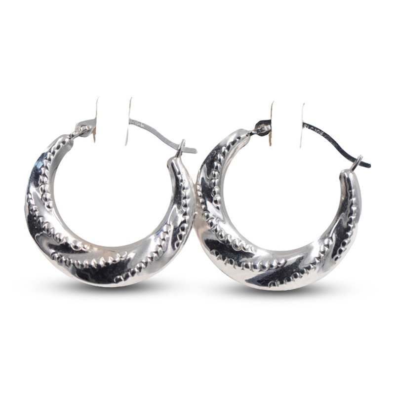 Main Image 1 of Beaded Hoop Earrings 14K White Gold