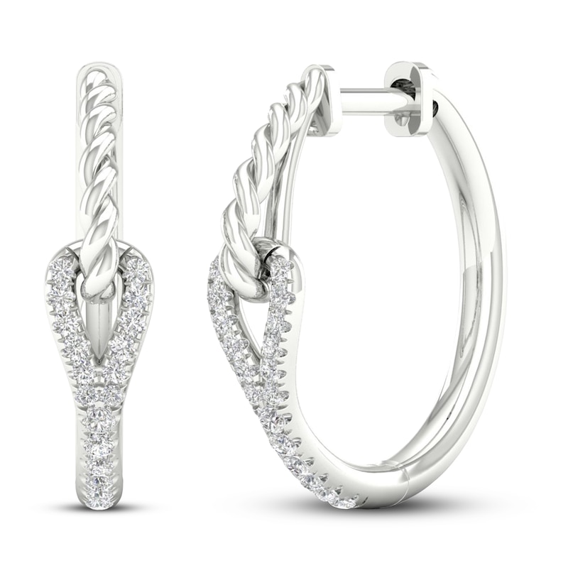 10k White Gold Diamond Double Row Crossover Hoop Earrings 1/5 ct 10k White Gold Diamond Double Row Crossover Hoop Earrings 1/5 ct