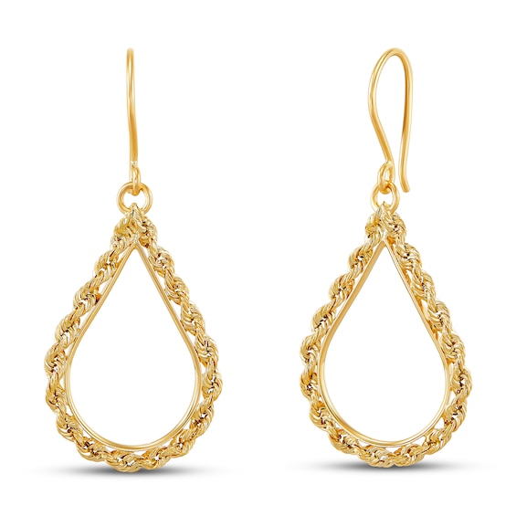 Rope Teardrop Dangle Earrings 10K Yellow Gold