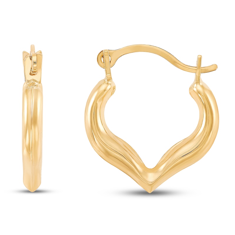 10K YELLOW GOLD HEART BAMBOO HOOPS -LARGE