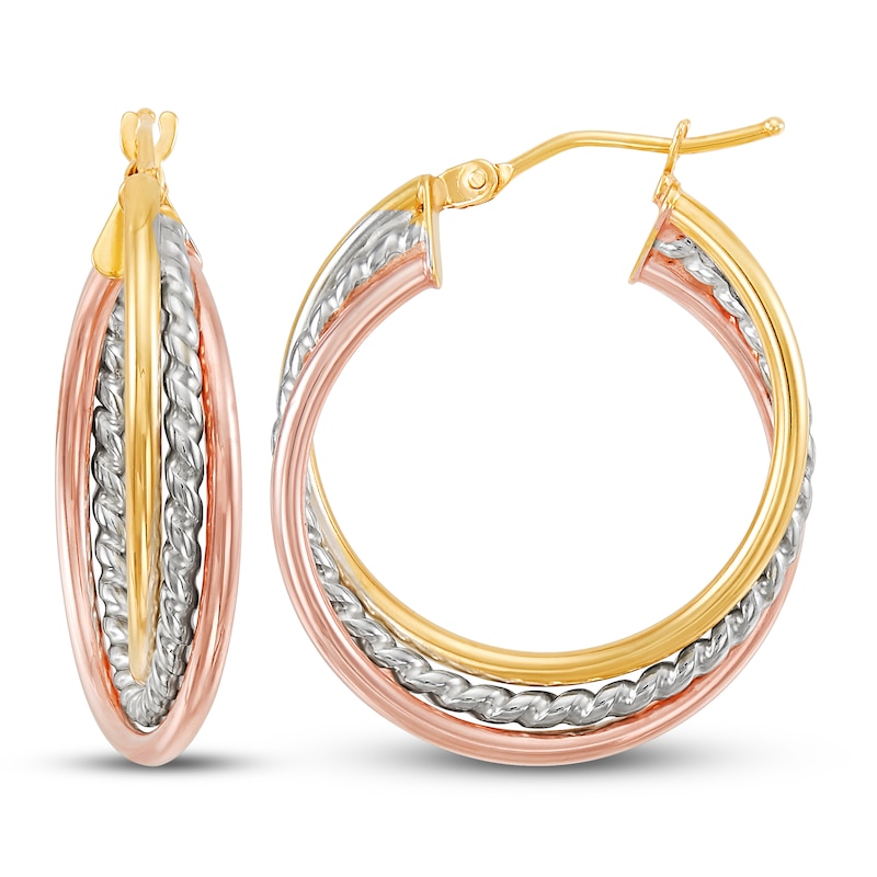 Main Image 1 of Triple Twist Hoop Earrings 14K Tri-Tone Gold