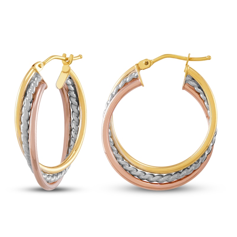 Triple Twist Hoop Earrings 14K Tri-Tone Gold