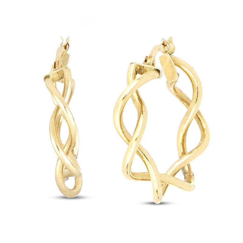 Open Tube Twist Hoop Earrings 10K Yellow Gold 30mm