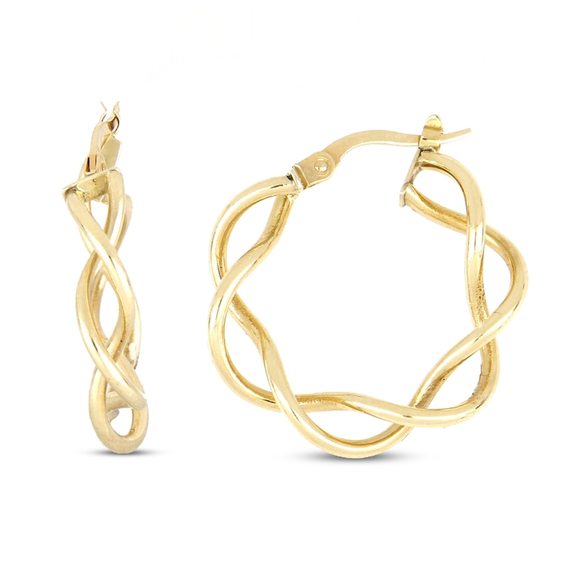 Open Tube Twist Hoop Earrings 10K Yellow Gold 30mm