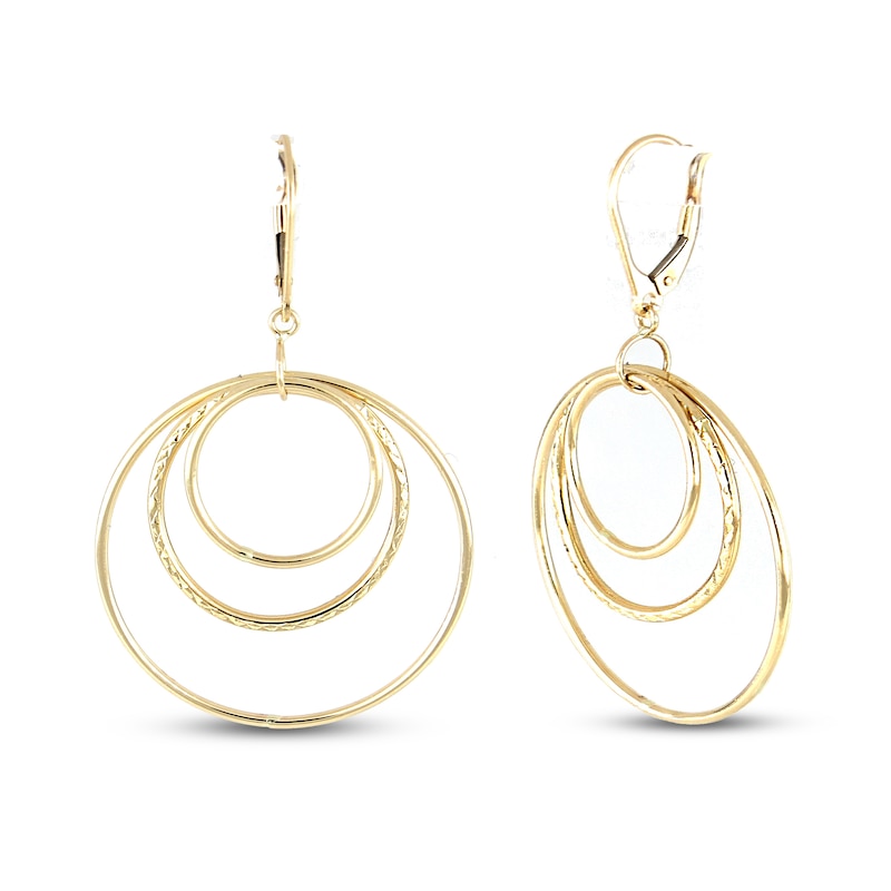 Layered Three-Circle Drop Earrings 10K Yellow Gold