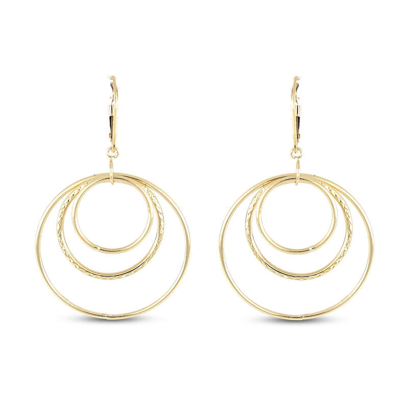 Layered Three-Circle Drop Earrings 10K Yellow Gold