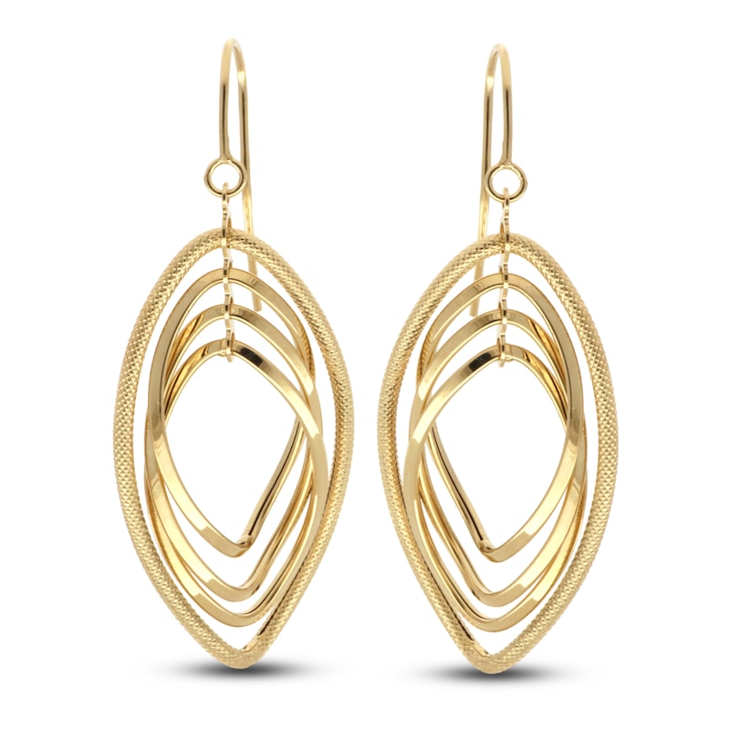 Oval Twist Dangle Earrings 14K Yellow Gold