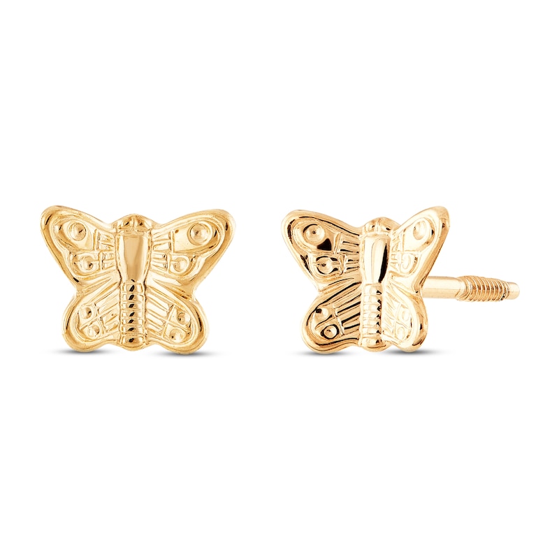 14k Yellow Gold Butterfly Stud Earrings with Screw Back 