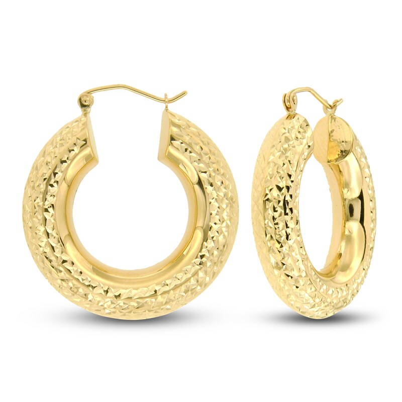 Diamond-cut Tube Hoop Earrings 10K Yellow Gold