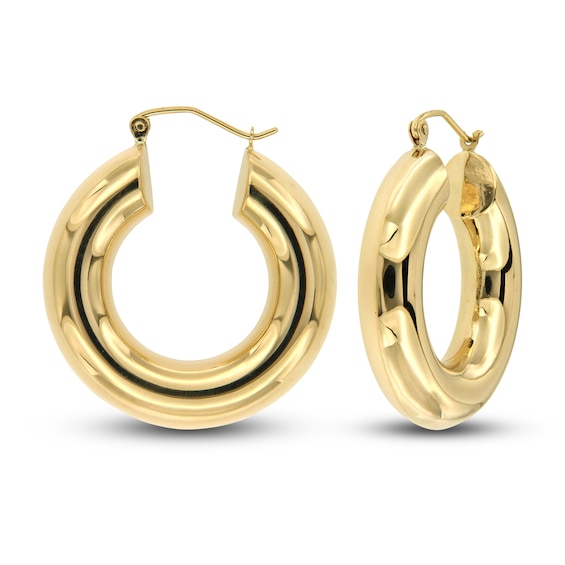 FB Jewels 10K Yellow Gold Diamond-cut 3x20mm Hollow Tube Hoop Earrings FB Jewels 10K Yellow Gold Diamond-cut 3x20mm Hollow Tube Hoop Earrings