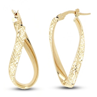 Diamond-Cut Oval Twist Hoop Earrings 10K Yellow Gold 30mm