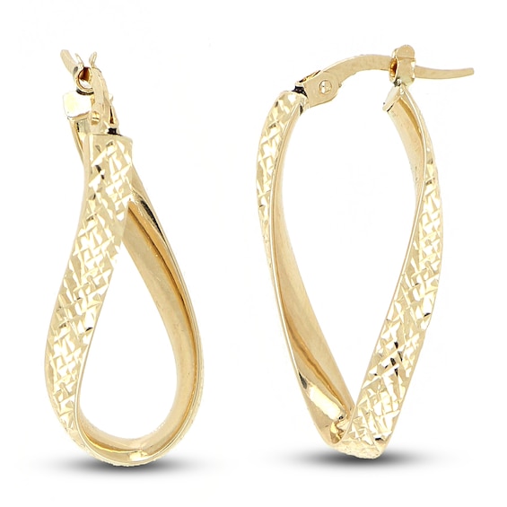 Diamond-Cut Oval Twist Hoop Earrings 10K Yellow Gold 30mm