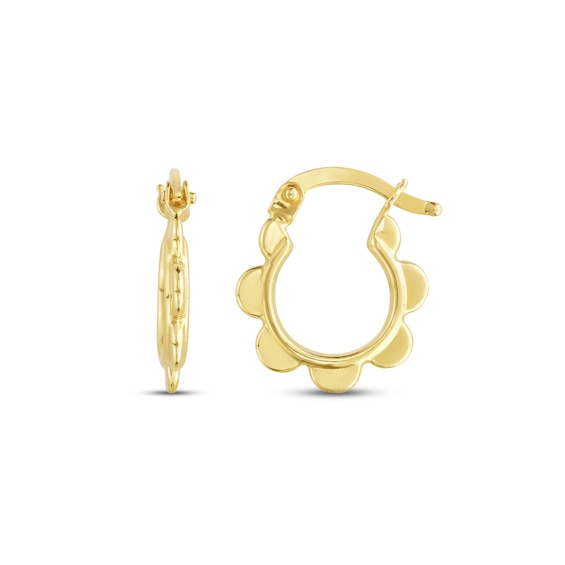 Polished Flower Hoop Earrings 14K Yellow Gold
