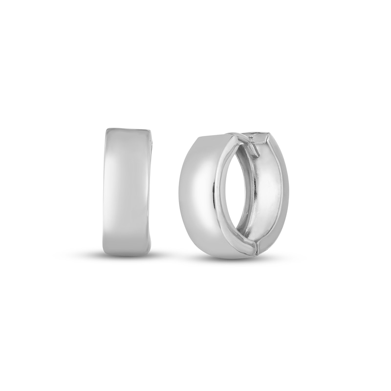 Polished Huggie Hoop Earrings 14K White Gold