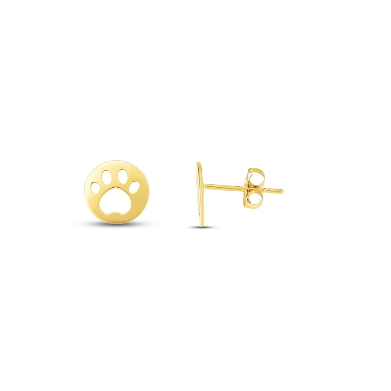Main Image 1 of Paw Print Disc Stud Earrings 14K Yellow Gold