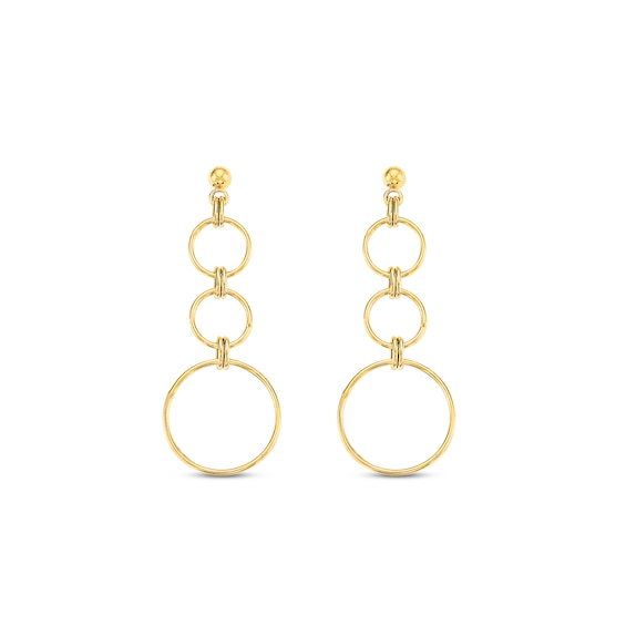 FB Jewels Solid 14K Yellow Gold Two-Tone Circle Swirl Dangle Earrings 