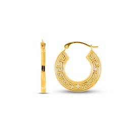 Greek Key Stamp Hoop Earrings 14K Yellow Gold